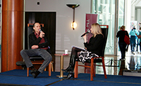 Thumbnail image: Compere Andrea Close chats with Speaker's chair designer David Upfill-Brown